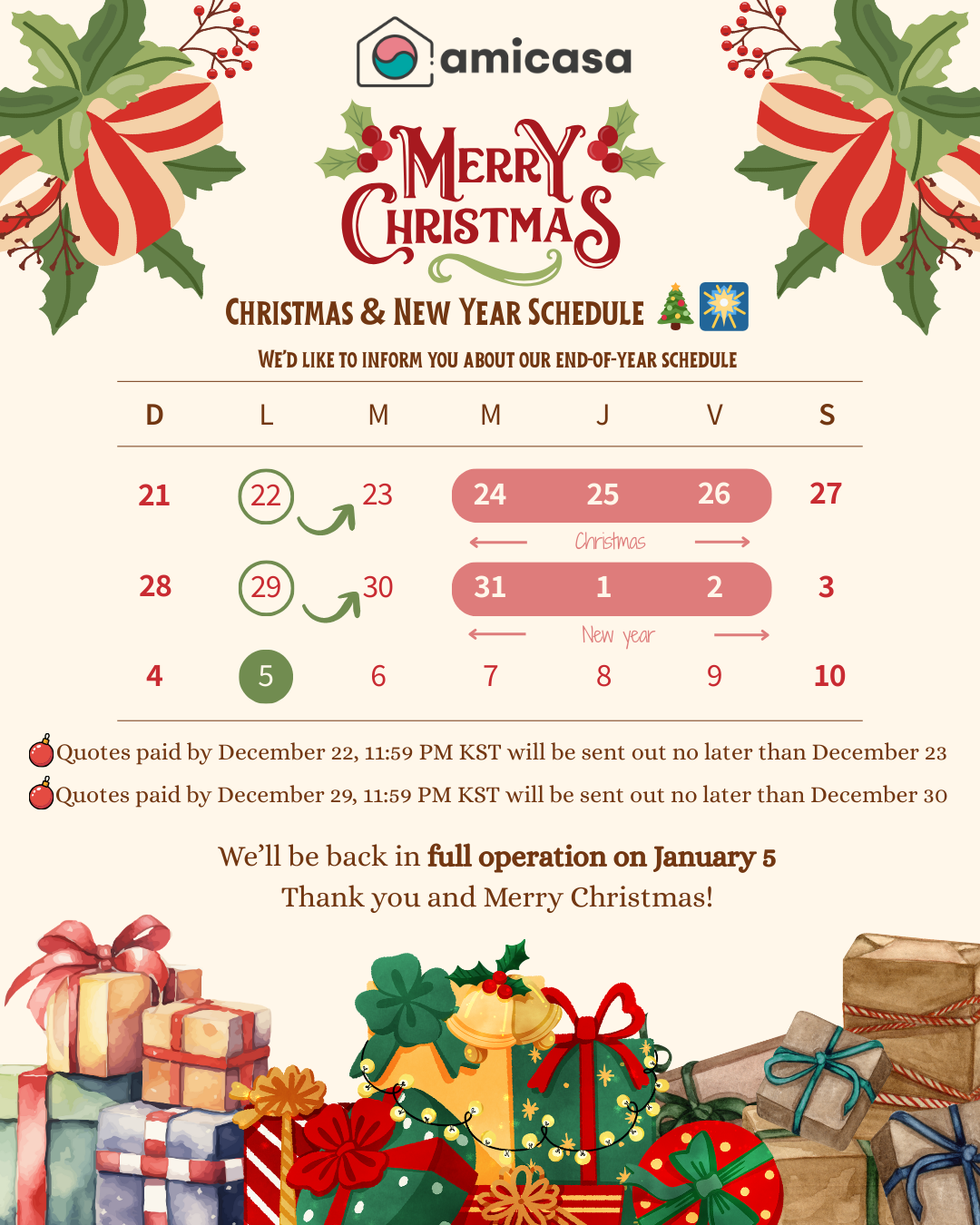 Christmas & New Year Schedule 🎄🎆