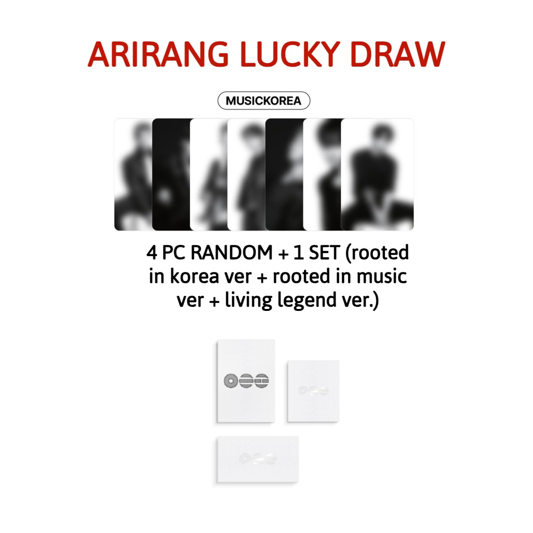 [Music Korea] Arirang Set (Rooted in Music ver + Rooted in Korea ver + Living Legend ver) + 4 photocards (random)