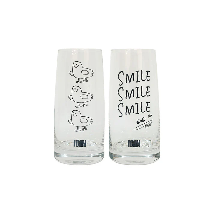 Jinislamp Aegin Premium Highball Glass 355ml (Round) (Chick, smile) 