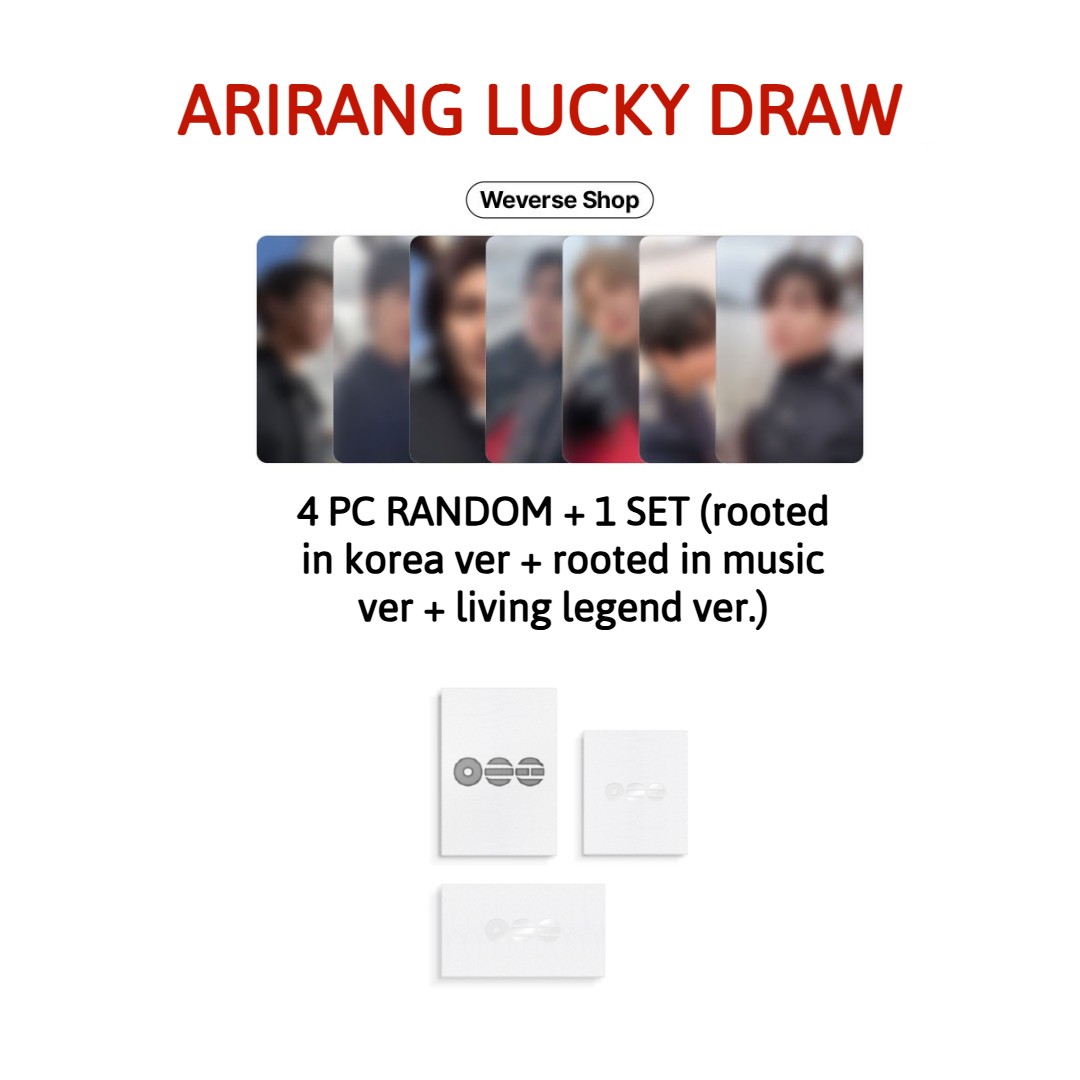 [Weverse] Arirang Set (Rooted in Music ver + Rooted in Korea ver + Living Legend ver) + 4 photocards (random)