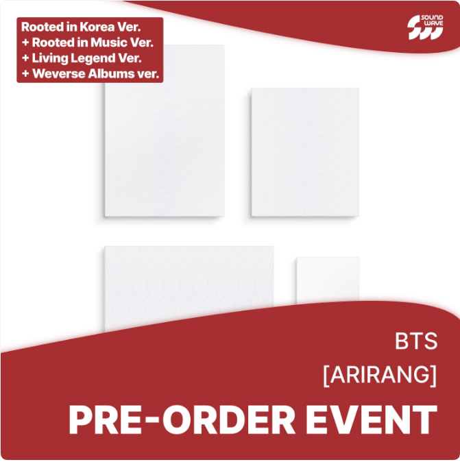 [SOUNDWAVE] [ARIRANG] (Rooted in Korea Ver. / Rooted in Music Ver. / Living Legend Ver. / Weverse Albums ver.)