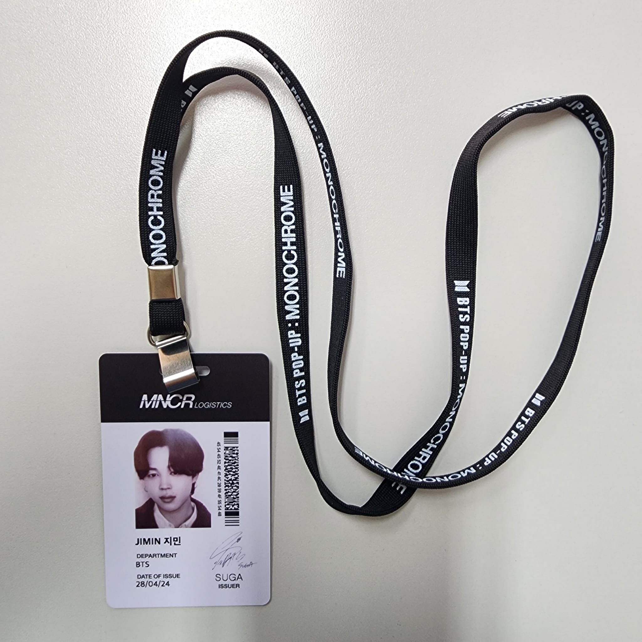 Monochrome POPUP Name Tag Jimin issued by Suga